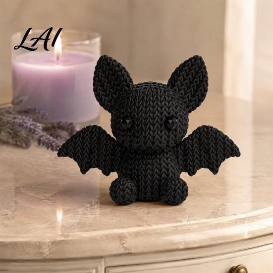 3D Printed Bat Statue Figurine with Knitted Texture Cartoon Halloween Decoration Ornaments Cute Animal for Desk Shelf Display And Home Decor Office