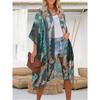 Dam Boho Chiffon Kimono Kofta, Öppen Framtill, Strandöverdrag, Casual Semesterstil, Ytterkläder för Solskydd
