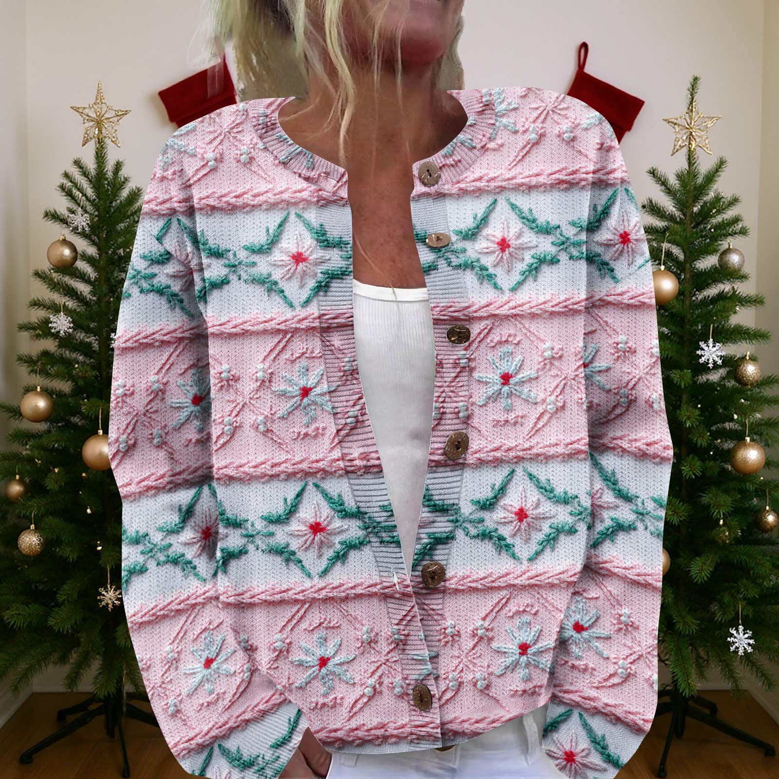 

Женский рождественский свитер Милый забавный рождественский свитер Осень и зима Свитер с длинным рукавом вязаный L