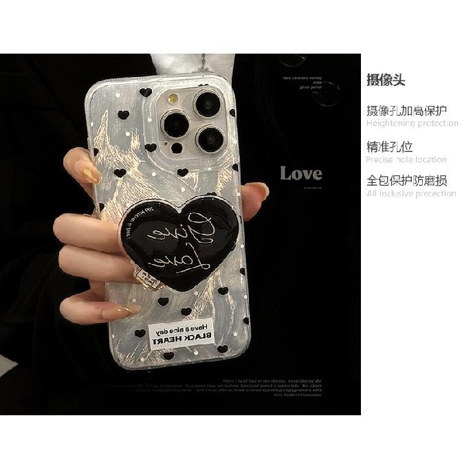 Simple and Stylish Phone Case for iPhone 17 Pro Max, Korean Ins Style, Black Heart Stand, Suitable for iPhone 13, 14, 16