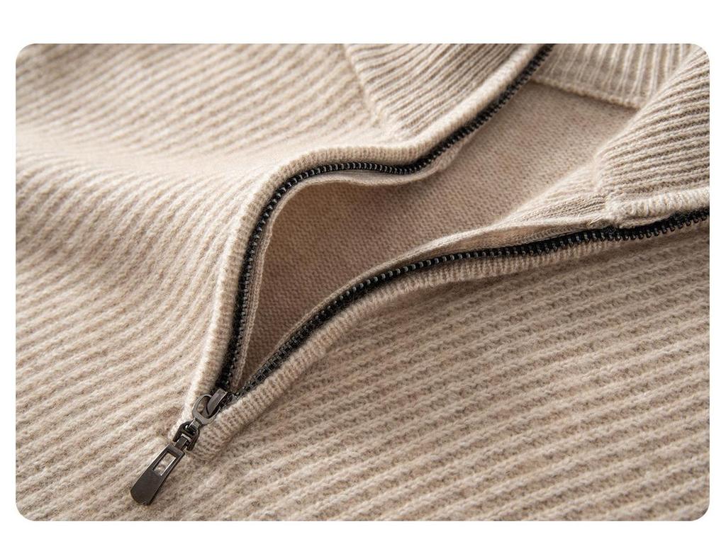 Men's Thickened Cashmere Half-Zip Sweater - Loose Knit Base Layer