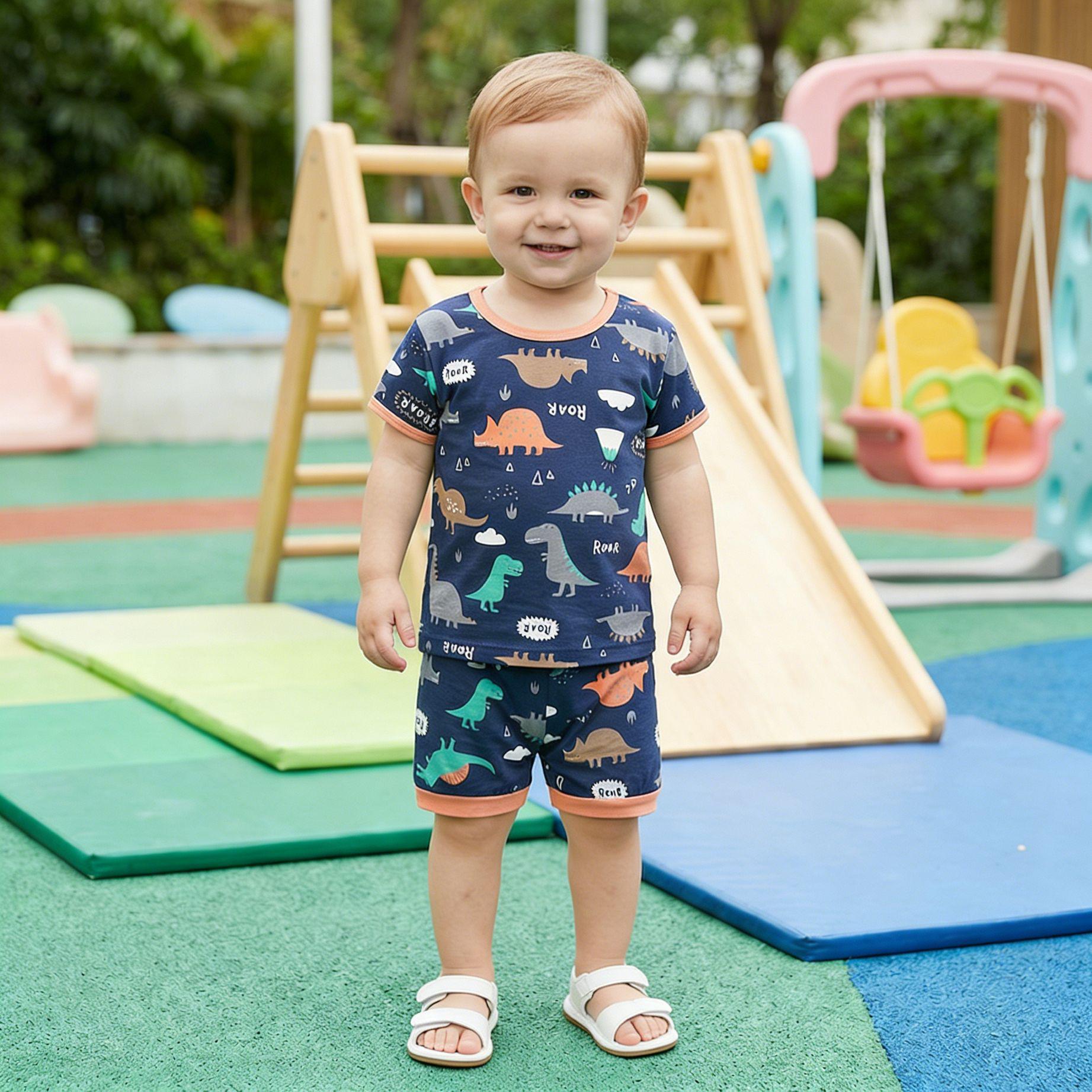 

European-American Bamboo Fiber Infant Boy s Summer Two-Piece Bodysuit Set - Class A Home Wear. 12-18 Months