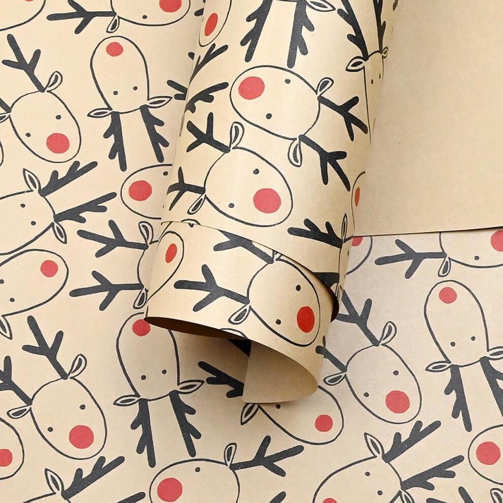 Christmas Wrapping Paper Roll Recyclable Brown Gift Wrapping Paper With Elk Xmas Party Gifts Birthday Graduation ECO friendly Present Decorations