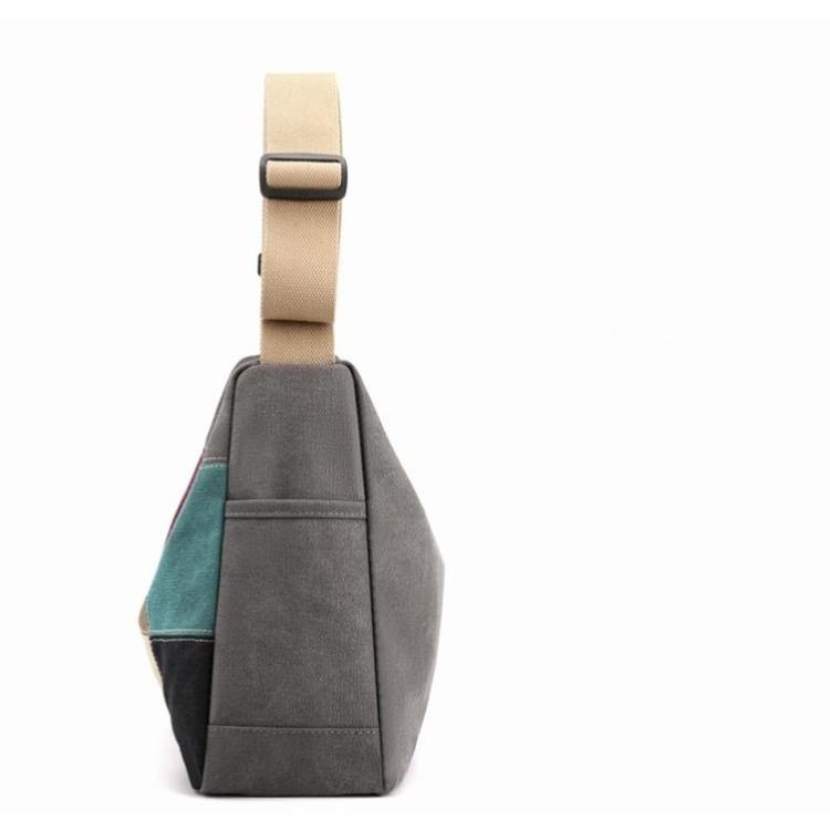 Damen Farbblock Patchwork Canvas Umhängetasche Lässige Schultertasche Mode Outdoor Einkaufen