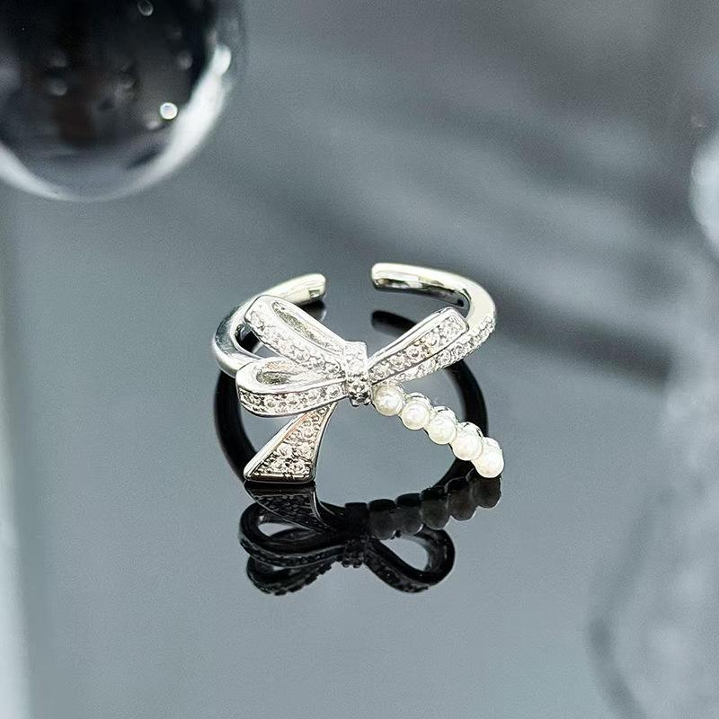 Sweet And Cool Style Bow Full Of Diamonds, Zircon Ring, Open Finger, Women'S Fashion Index Finger Ring, Stacked With Niche Rings