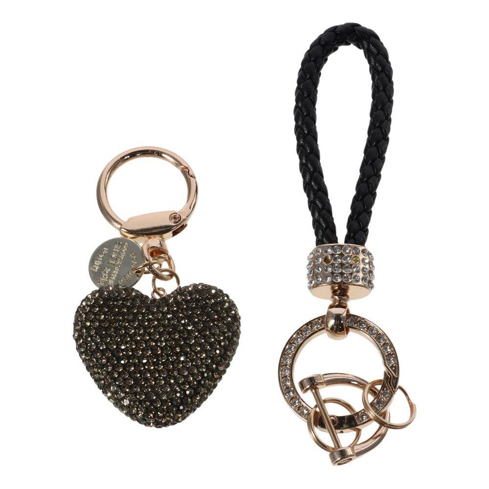 Qicarkey 2-Pack Sparkly Rhinestone Car Keychains, Universal Car Key Holders with Sparkly Rhinestone Heart-Shaped Key Ring Pendants, Sparkly Key Fob