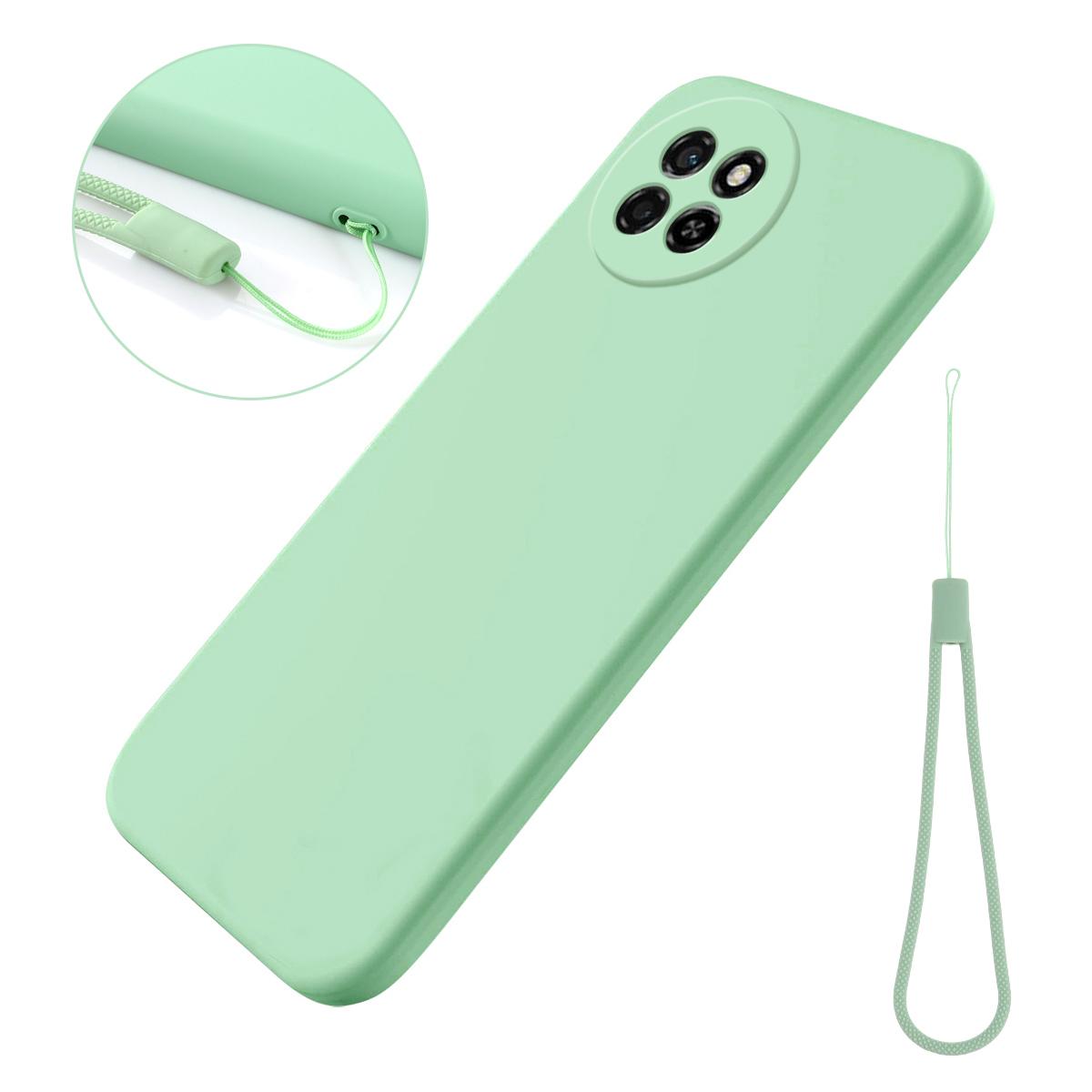 

For itel S23 Shockproof Phone Cover Liquid Silicone Soft Lining Phone Case with Strap Green