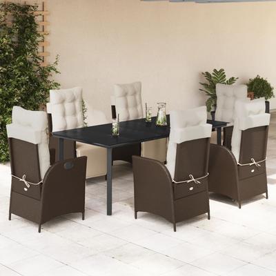 Vidaxl 7-Cz. Garden Furniture Set, With Cushions, Brown, PE Rattan