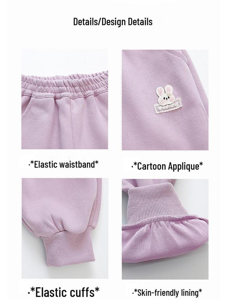 Girls' Autumn Rabbit Embroidery Sweatpants - Fashionable Casual Long Pants for Baby and Medium-sized Kids