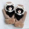 1 Pair Unisex Mittens Thickened Full Finger Winter Warm Gloves Knitted Wool Cartoon Animal Gloves