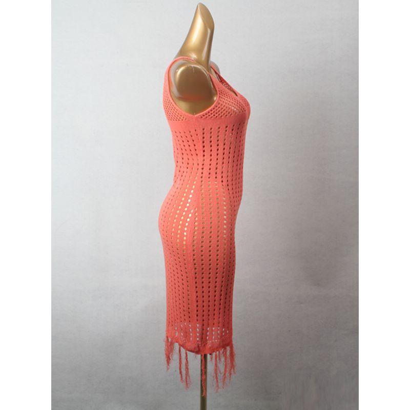 Sexy Cut Out Bandage Dress Suspender Skirt Foreign Trade Original Order Tassel V Neck Pure Color Sexy Vest Dress
