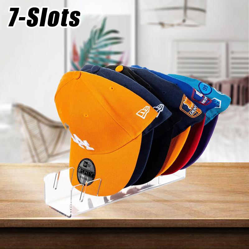 7-Slots Caps Holder Baseball Cap Display Rack Clear Acrylic Hat Holder Home Closet Organization Cap Storage Rack Store Decoratio