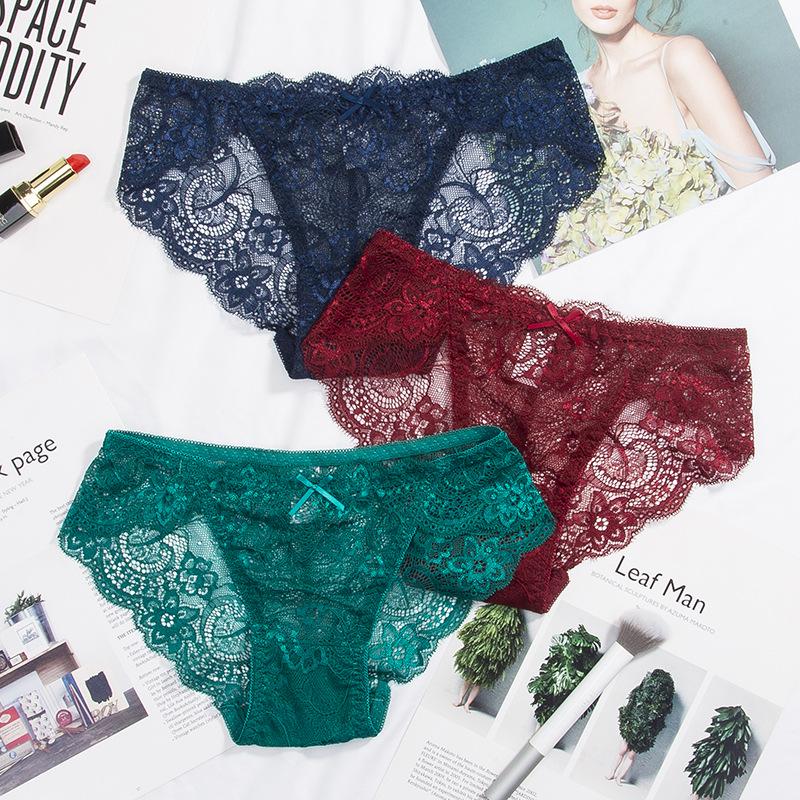 Low-Waist Seamless Lace Women's Triangle Panties with Breathable Pure Cotton Antibacterial Crotch