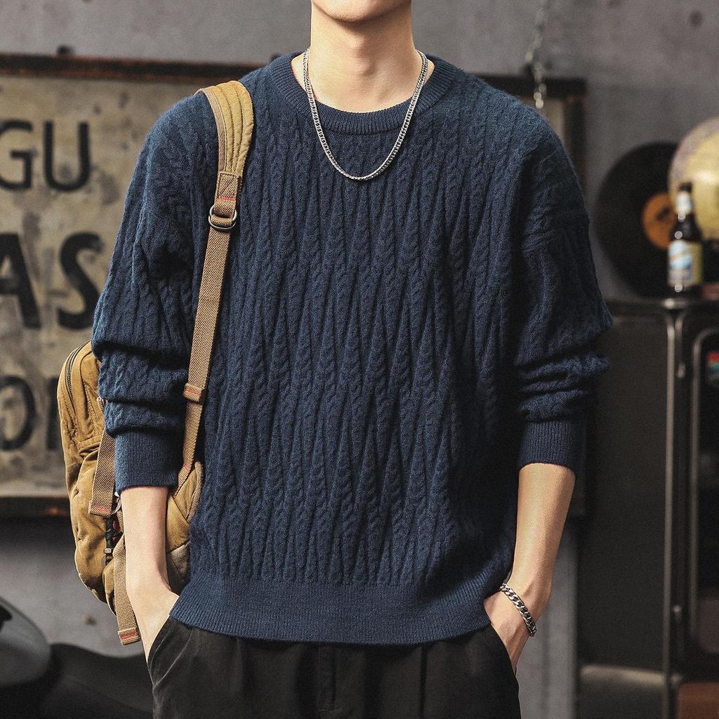 Men's Heavyweight Winter Cable Knit Pullover Sweater - Thick, Warm, Versatile Round Neck Knitwear