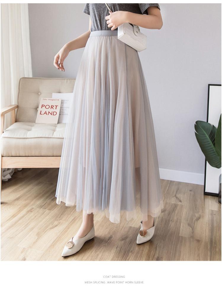 Color Collision Gaze-Rock, weiblicher Bustier-Rock, Frühling, hoch taillierter, dünner Halbrock, Super-Feen-Netzrock im langen Abschnitt, Feen-Langer Rock