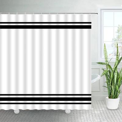 Schwarz und Weiß gestreifte Duschvorhänge Modern Minimalistisch Geometrische Linien Polyesterstoff Badezimmerdeko Stoff Badvorhang-Set
