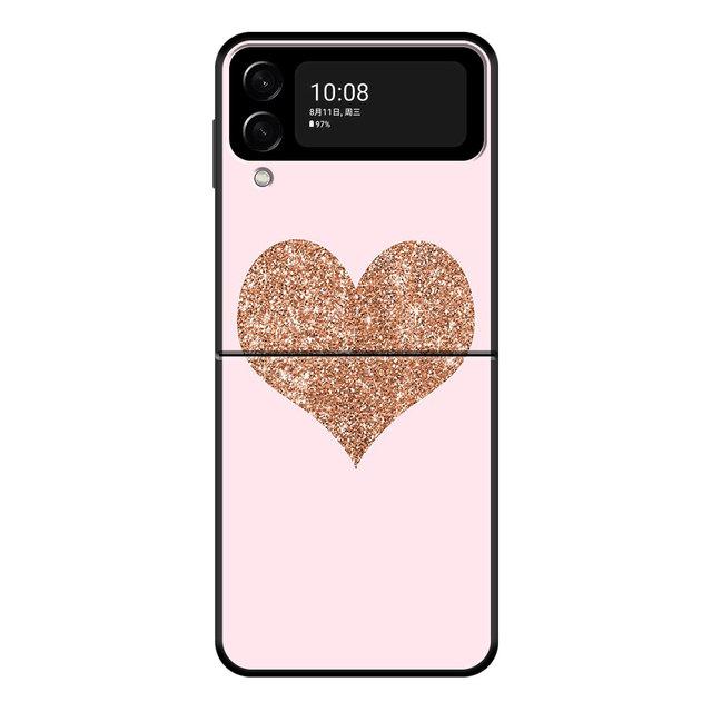 

Для Samsung Galaxy Zflip Z Flip3 5g Flip Zflip3 чехол для телефона черные чехлы Жесткий ПК розово-розовый узор Bling Samsung Z Flip3 5G
