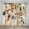 2 Curtains, Watercolor, Plant Leaves, Door Rings, Thermal Noise reduction art, Elegant and Multifunctional Fabric, Met
