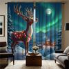 Festive Christmas Reindeer Snow Forest Printed Curtains High Definition Digital Print Green Scarf Red Hat Design Se Curtain Set Of 2 Made Polyester