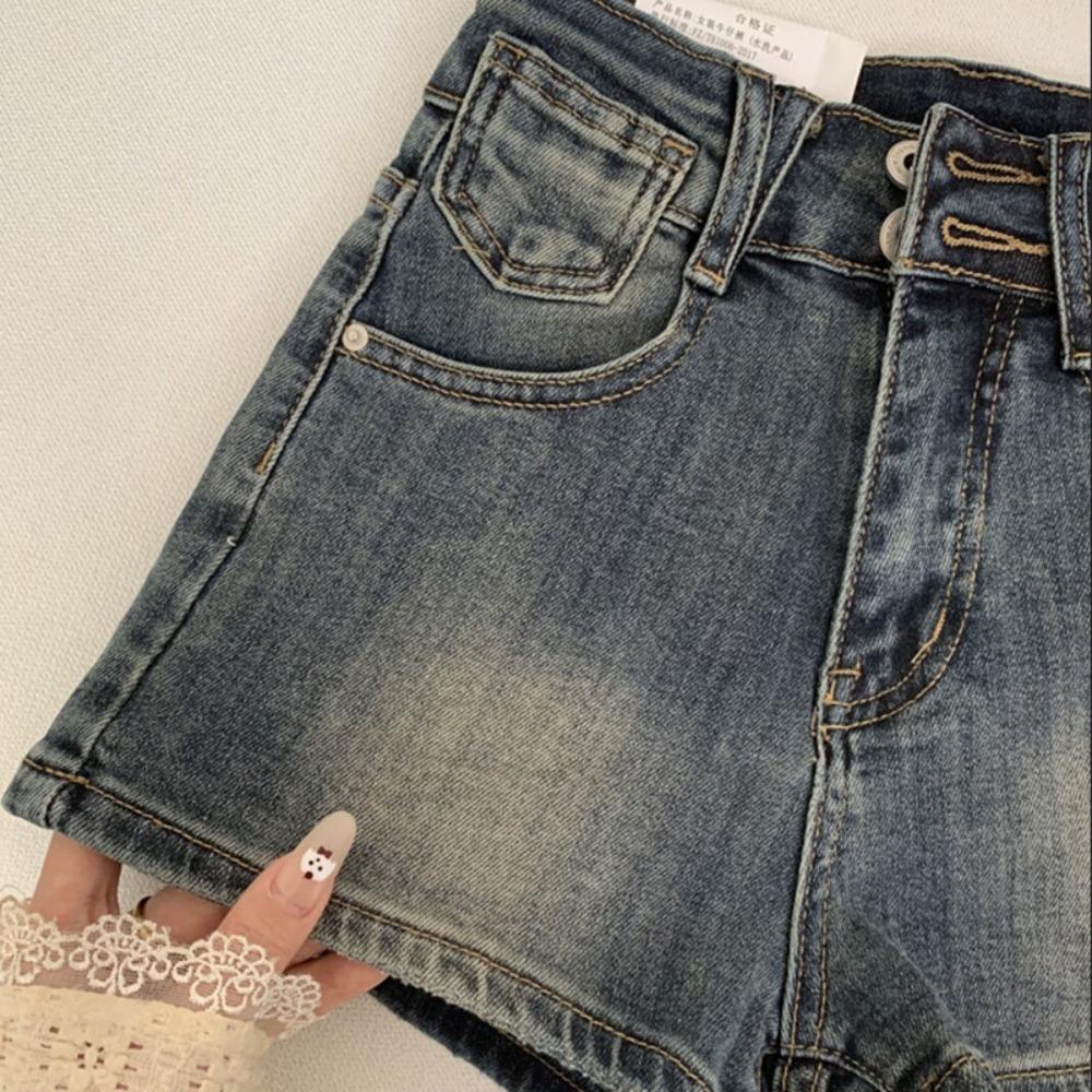 Women's High Waist Skinny Denim Shorts Slim Fit A Line Hot Pants Summer Vintage Washed Stretch Mini Jean Shorts For Petite Women