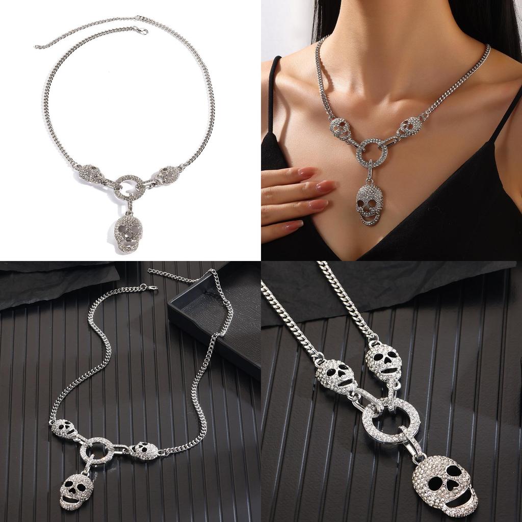 Skull Women Fashion Pendant Necklace With Alloy Material And Water Chain Wave