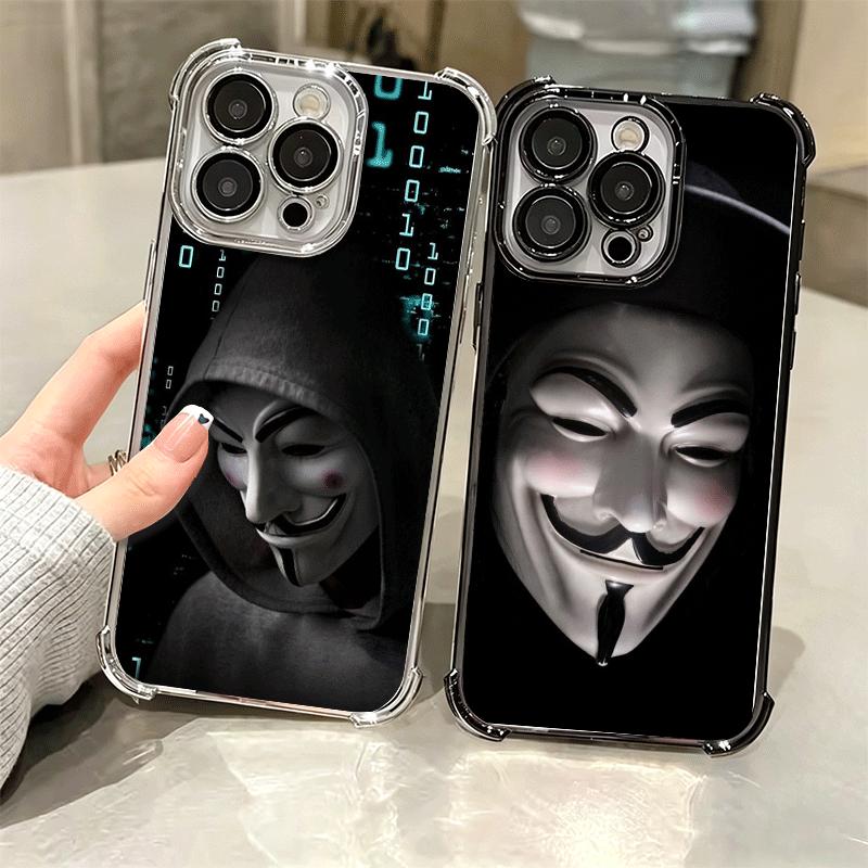 Anonymous V Mask Plating Phone Case For Iphone 16 17 Pro Max Air 16E 14 15 Plus 12 13 Mini Anti-Fall Airabag Cover