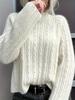 Women's Slim Fit Hollow Knit Long Sleeve Pullover Sweater with Half High Collar