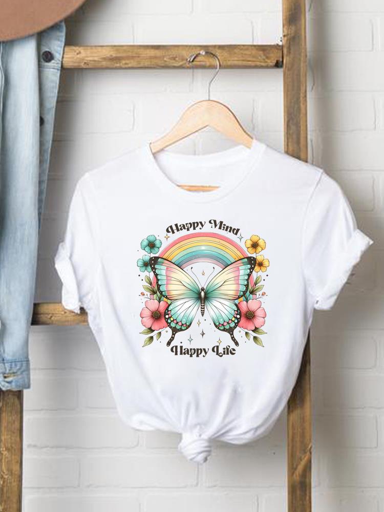 (Asiatische Größe) Damen Print Damenbekleidung Kurzarm T-Shirt Blume floral Trend 90er Mode Tee Top Damen Grafik T-Shirts