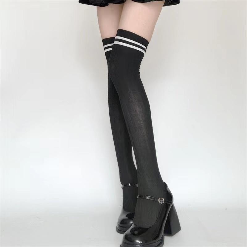 Woman Stockings White Red Blue Strips Lolita Long Socks Over Knee Thigh High Socks Women Compression Socks