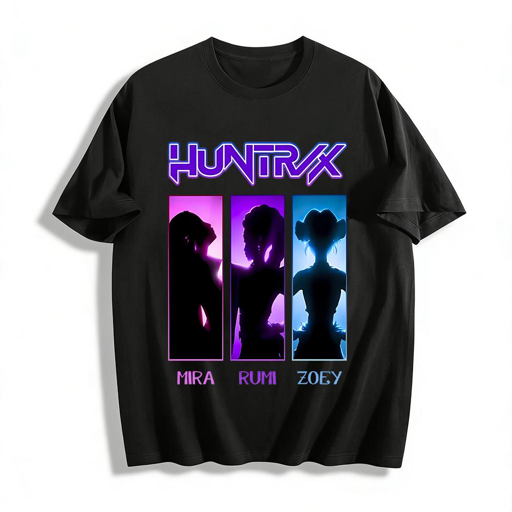 

Huntrax Anime Girl Silhouette Print Tee Mira Rumi Zoey Character Graphic Top For Women Pure cotton T-shirt XXS