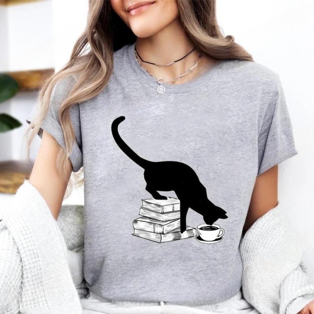 Cat Reading Design T-shirt,A Perfect Gift for Book Lovers and Cat Owners A Summer Book-themed T-shirt