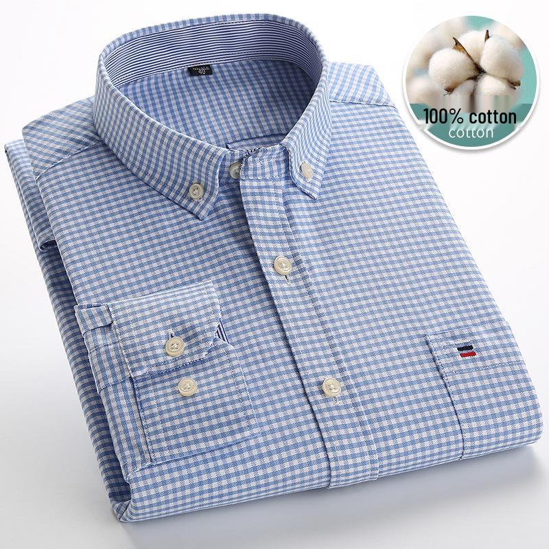 Men's 100% Cotton Plaid Oxford Long Sleeve Casual Business Shirt