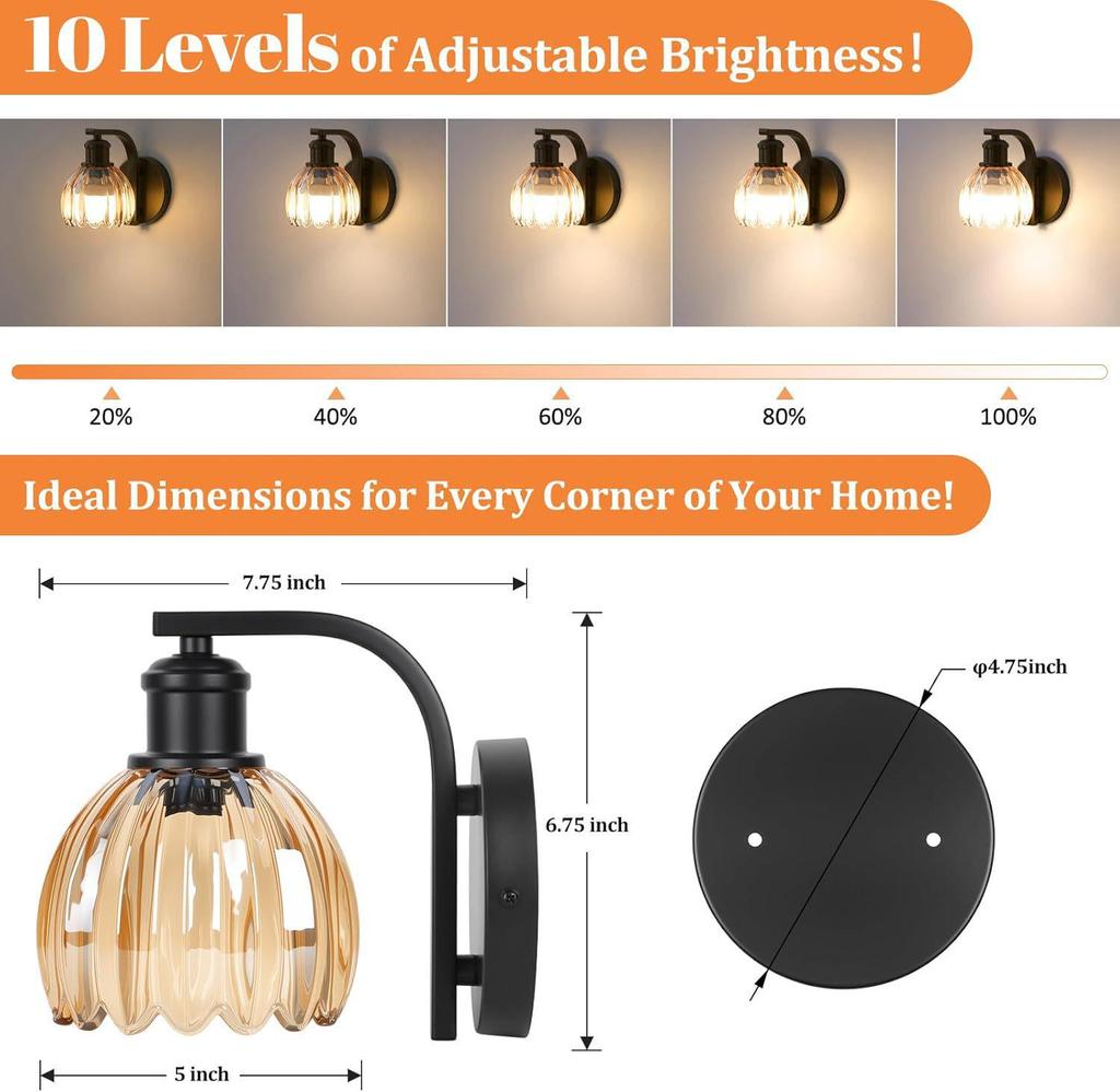 Tulpen Glas RGB Wandleuchte: Wiederaufladbares kabelloses Nachttisch- und Wohnzimmerlicht