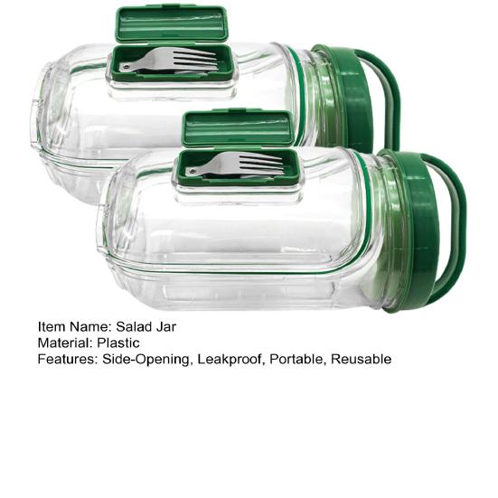 Bocal à Salade à Ouverture Latérale Contenant à Salade en Plastique Anti-Fuite avec Fourchette Boîte de Rangement Alimentaire Portable pour Préparation de Repas Voyage Pique-Nique en Plein Air