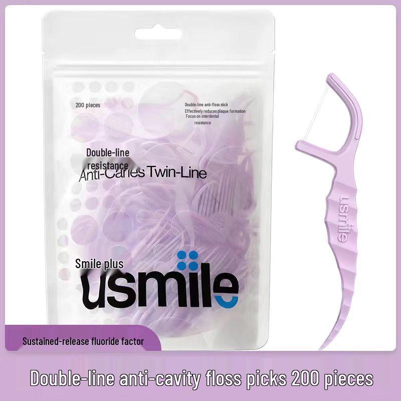usmile Double Line Fresh Mint Floss Picks - 60 Individually Wrapped Portable Sticks