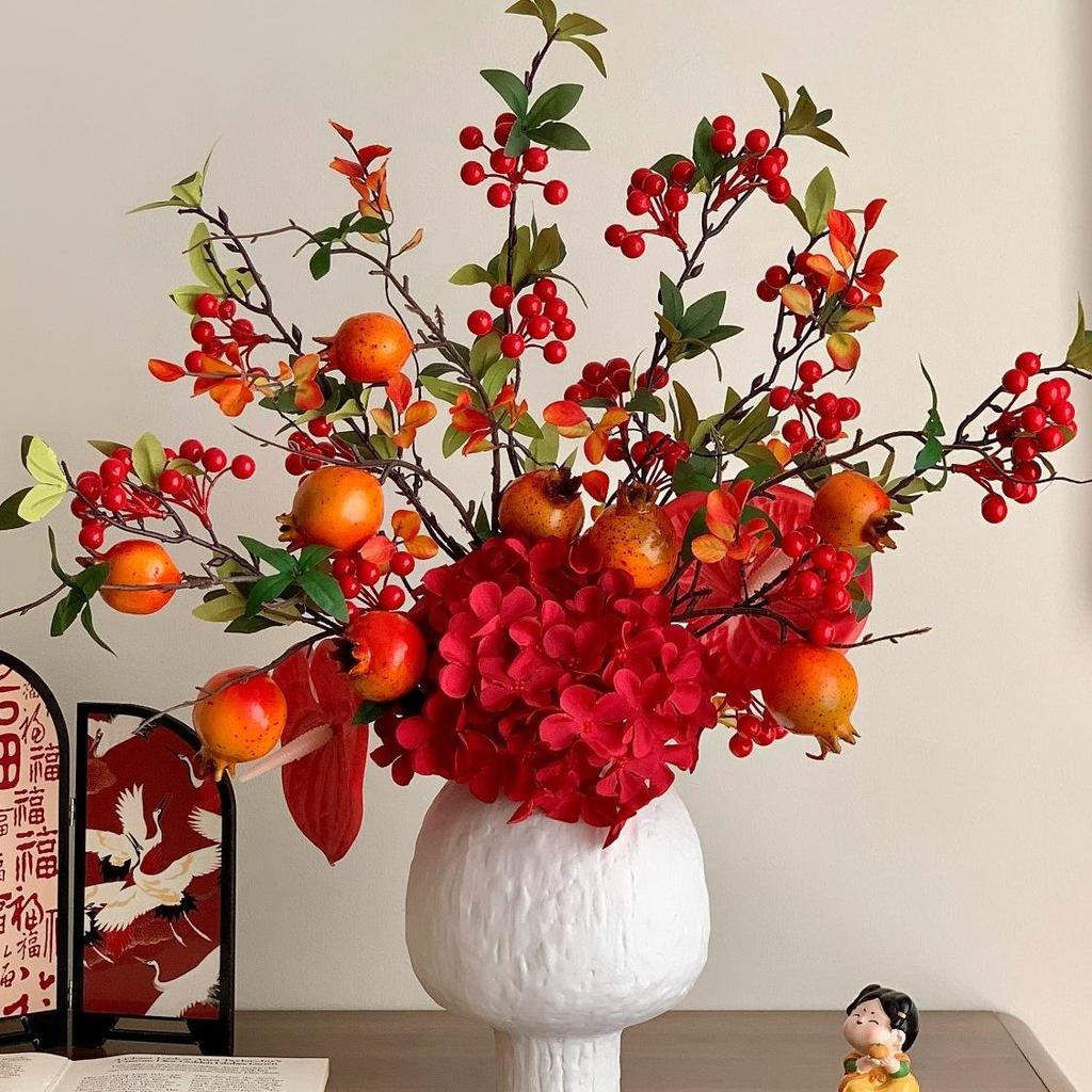 High-End Pomegranate Hydrangea Artificial Flowers for Elegant Living Room Display and Desktop Decoration