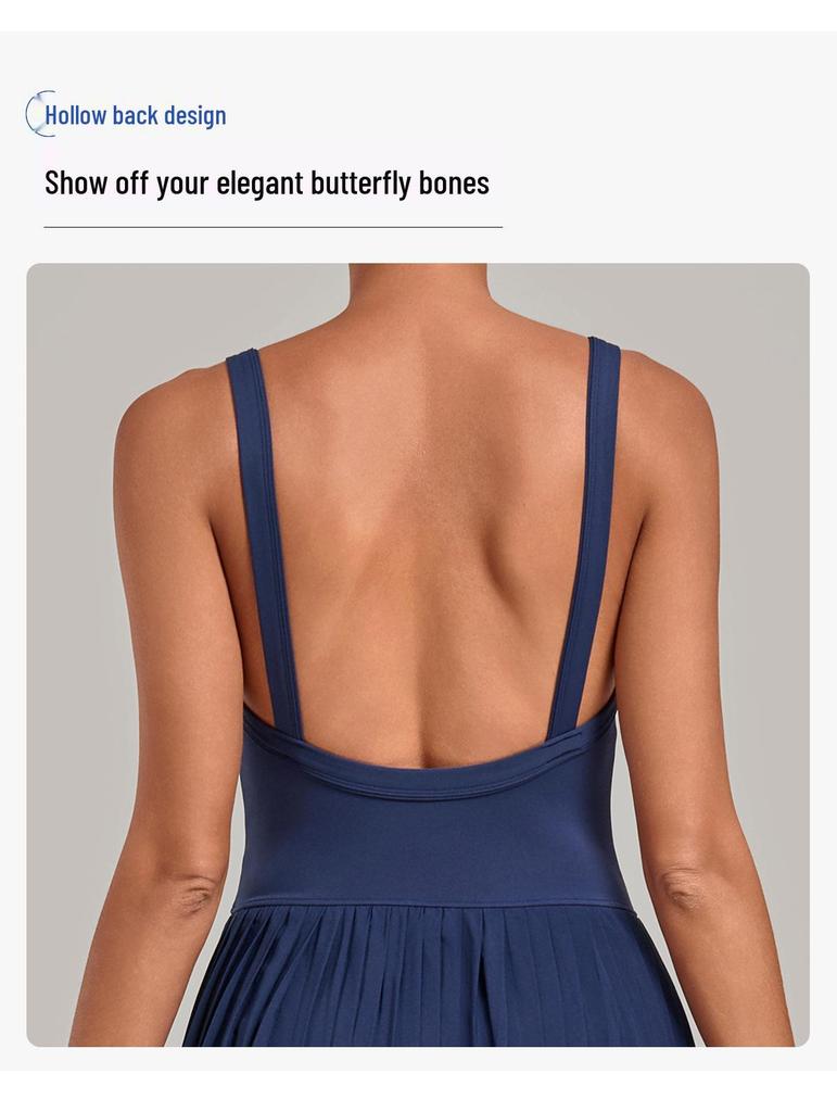 Women's Pleated Two-Piece Yoga Dress for Running, Sports, and Tennis - Anti-Exposure Skirt 3961