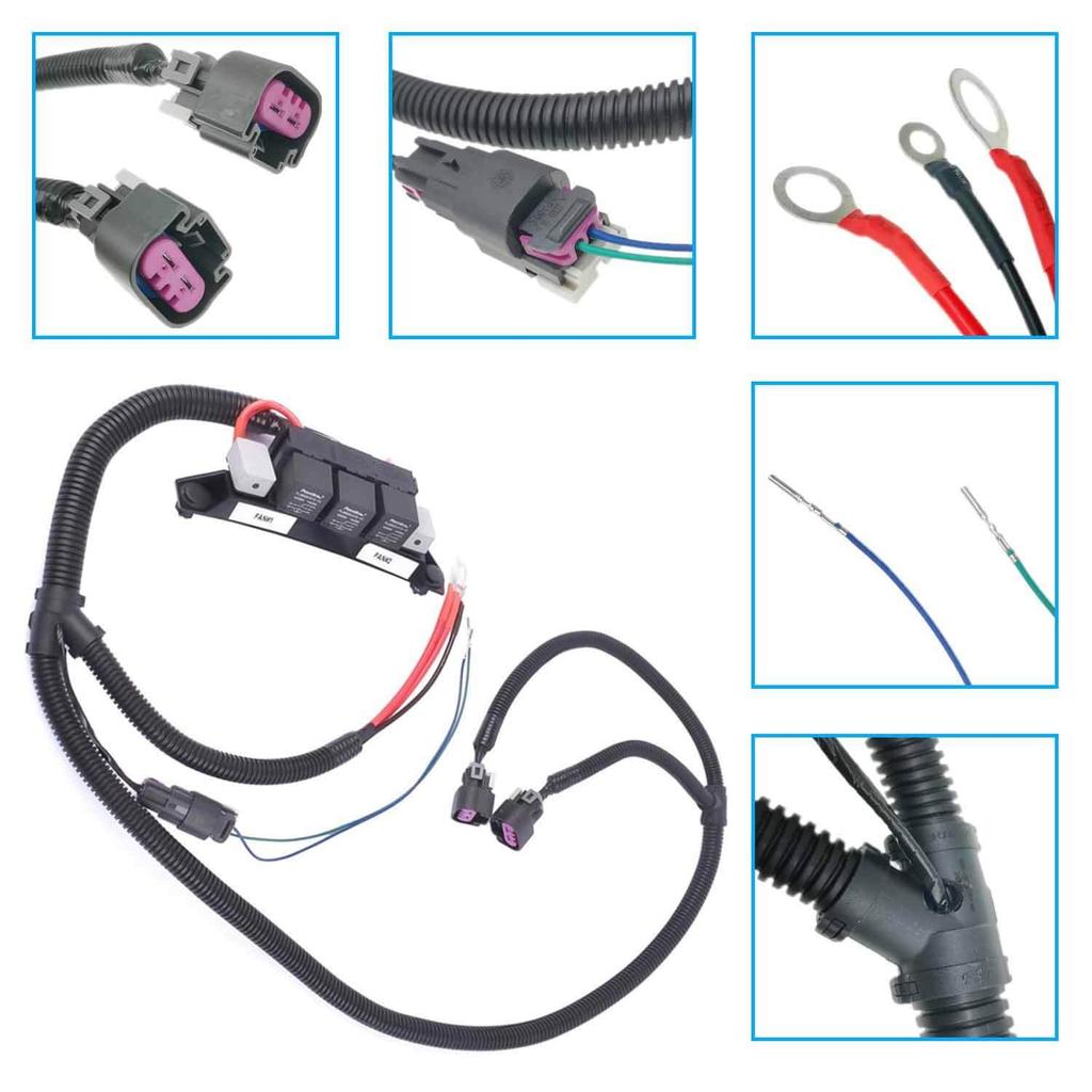 Dual Speed Electric Fan Control Wiring Harness Kit 674-00923, Compatible with Chevy Silverado Avalanche Suburban Tahoe GMC Sierra Yukon, Retrofit