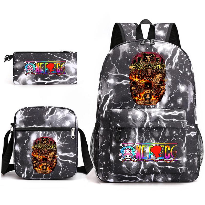 One Piece Tony Chopper School Bag Set Kids Backpack Shoulder Bag Pen Case Anime Print Casual Daypack for Children