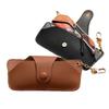 Portable Retro Handmade PU Leather Glasses Bag with Lanyard Hanging Sunglasses Case Simple Glasses Storage Box Sunglasses Case