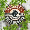 Vintage Aluminum Squirrel Feeding Sign Humorous Indoor Outdoor Garden Decor
