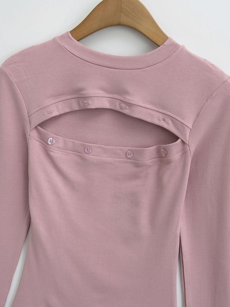 Spicy Cutout Front Slim Fit Women's Long Sleeve T-Shirt - Stylish Spring Trend