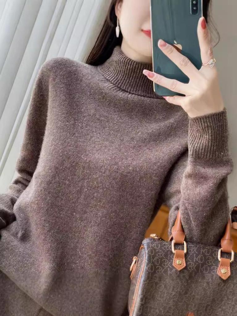 2024 Autumn/Winter Women's Turtleneck Sweater: 100% Pure Wool, Thick & Loose Knit Base Layer