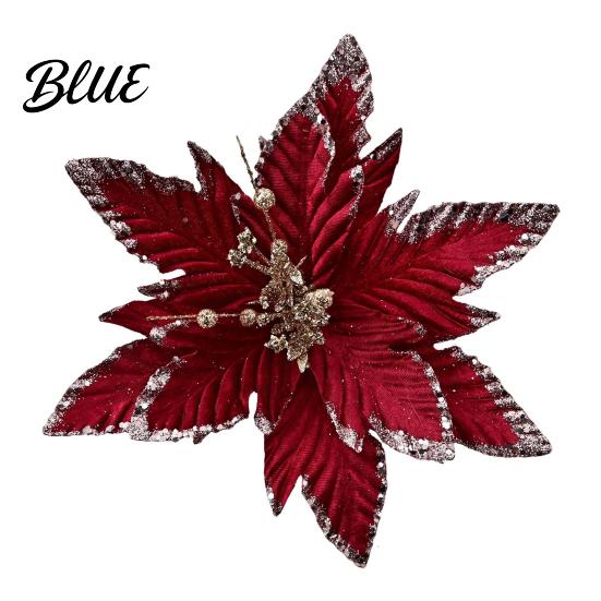Decorative Christmas Flower Picks Artificial Flowers Handmade Bead Cluster Poinsettia Velvet with Gold