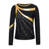 Costum patinaj artistic băieți Gât rotund Mânecă lungă Patchwork metalic Strălucitor Strassuri Top