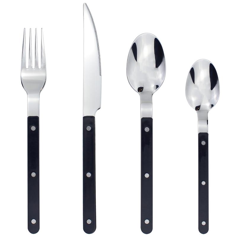 

LUCF Classic Elegant Resin Rivets Handle Style Stainless Steel Western Cutlery 4 In 1 Set Delicate Utensils Dinnerware For Home