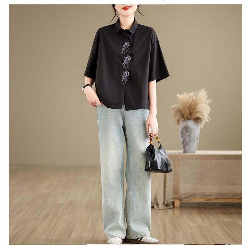 DIMANAF Summer 2026 Women Plus Size New Blouse Shirt Short Sleeve Casual Loose Lady Tops Shirts Cotton Print