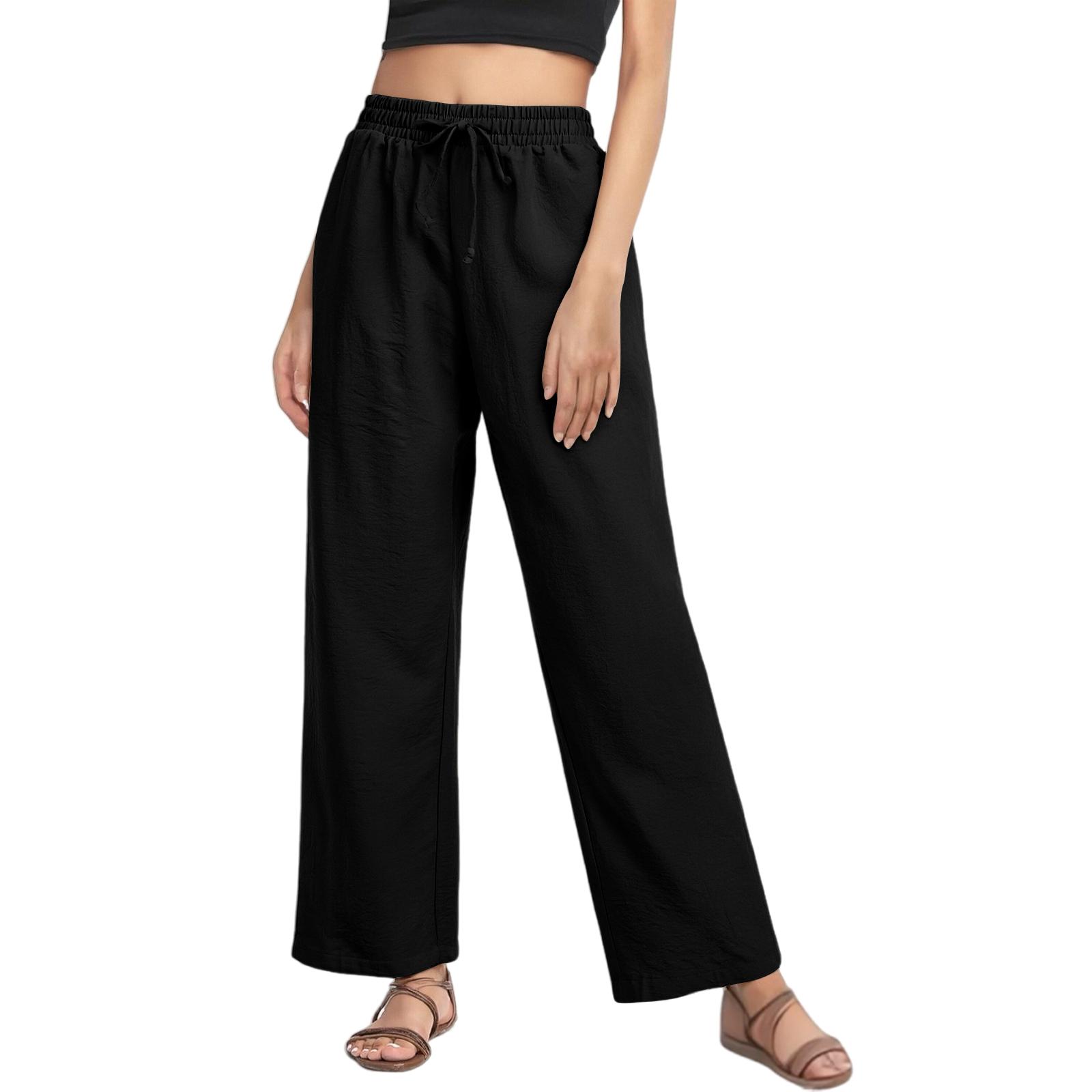 

Женские быстросохнущие свободные брюки на кулиске с эластичным поясом M чёрный