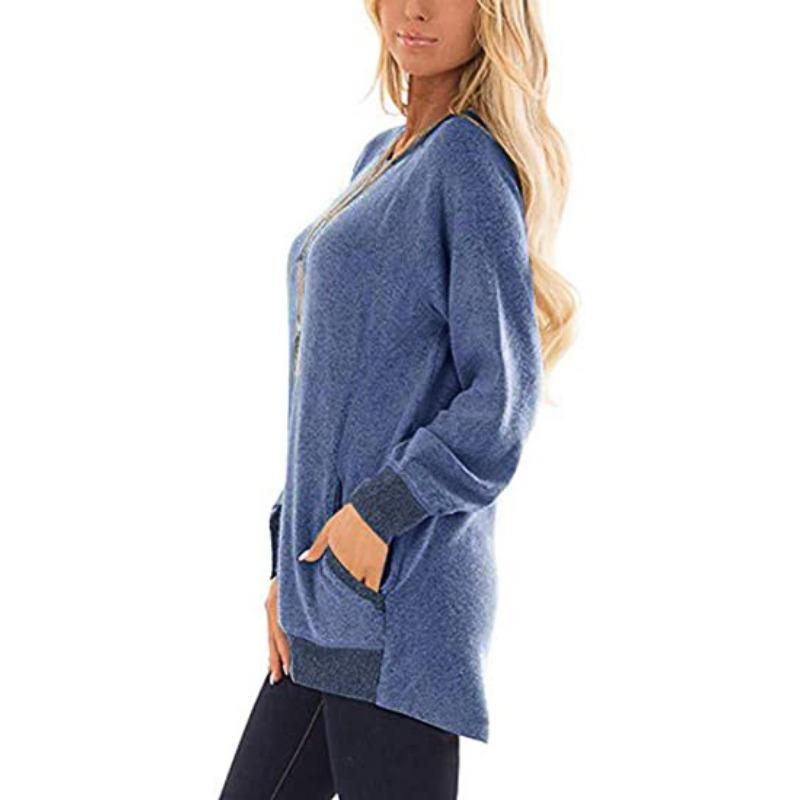 YYFS Women's Fashion Casual Spring Fall Colour Block Print Long Sleeve O-Neck Blouses & Shirts