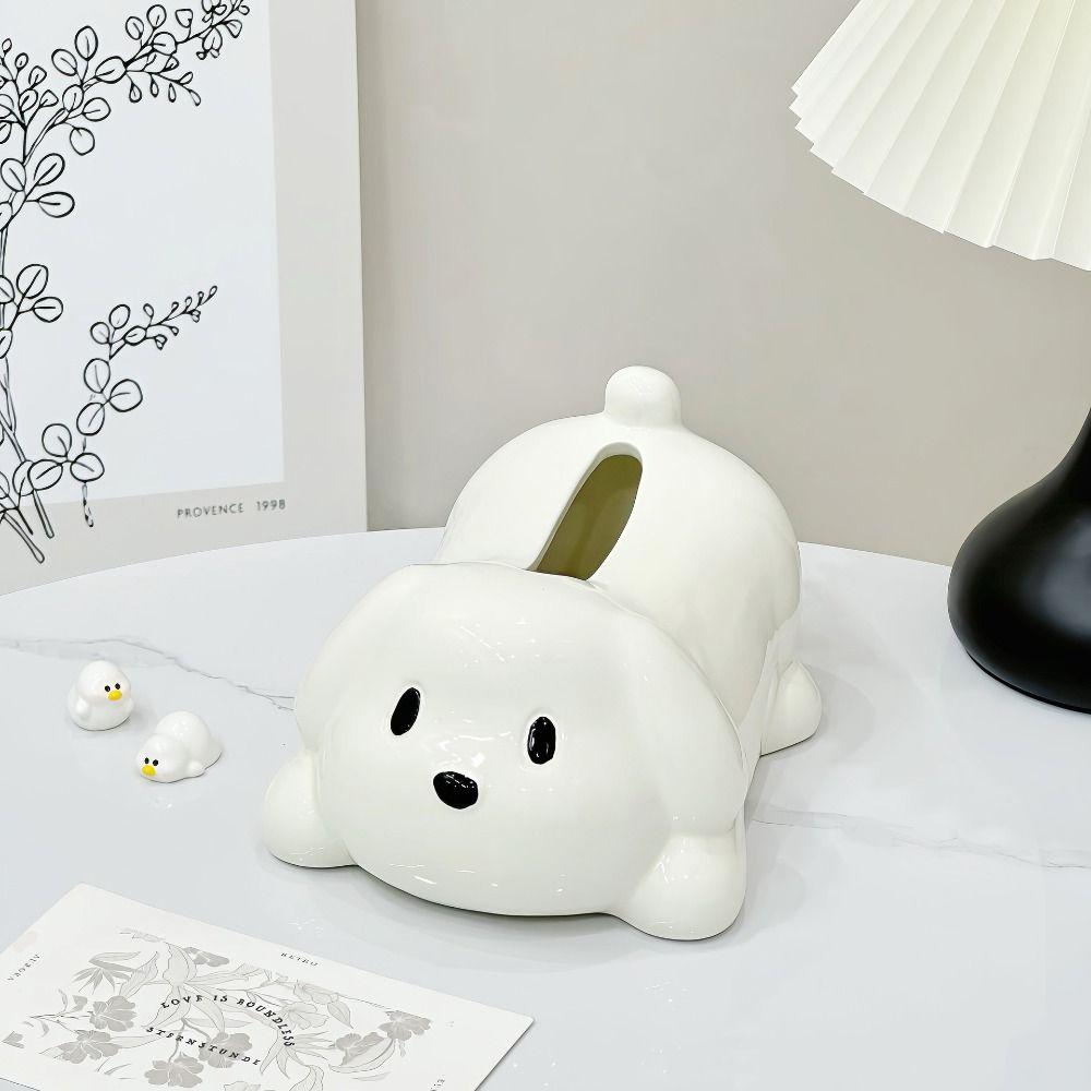 Cute Dog Tissue Box Ceramic Toilet Paper Box Animal Shape Napkin Holder  Bedside